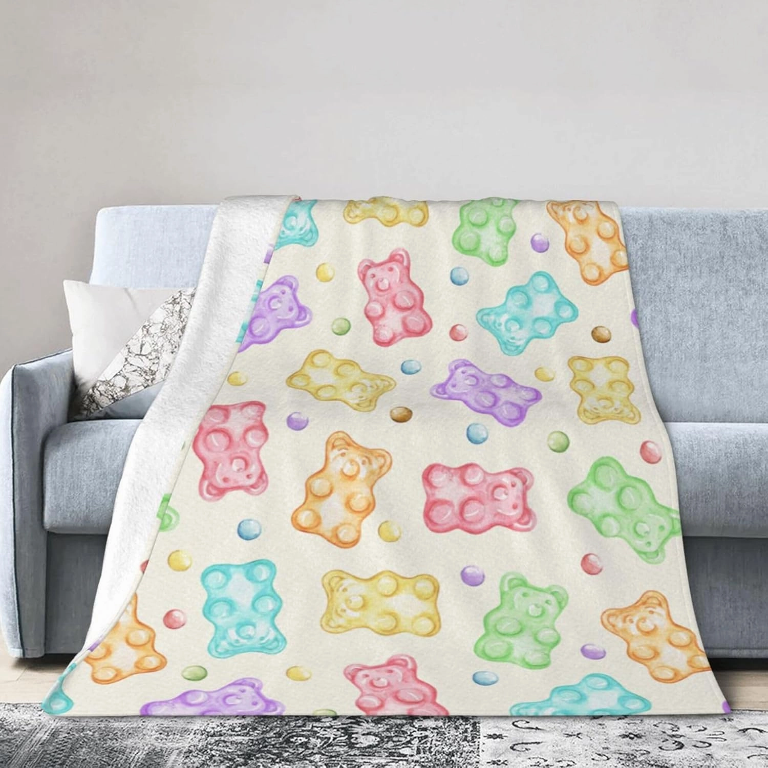 Gummy Bear Throw Blanket, 320GSM Flannel Blankets for Women Girls Kids Boys Men, Gummy Bears Blanket Super Soft Cozy for Bed Sofa Couch Gifts (Bears, 50"x40")