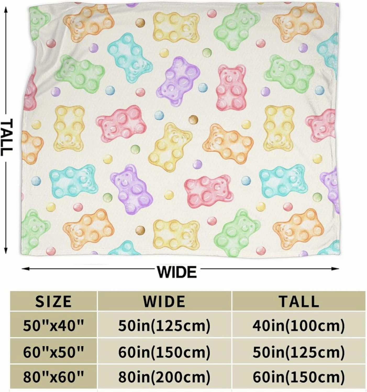 Gummy Bear Throw Blanket, 320GSM Flannel Blankets for Women Girls Kids Boys Men, Gummy Bears Blanket Super Soft Cozy for Bed Sofa Couch Gifts (Bears, 50"x40")