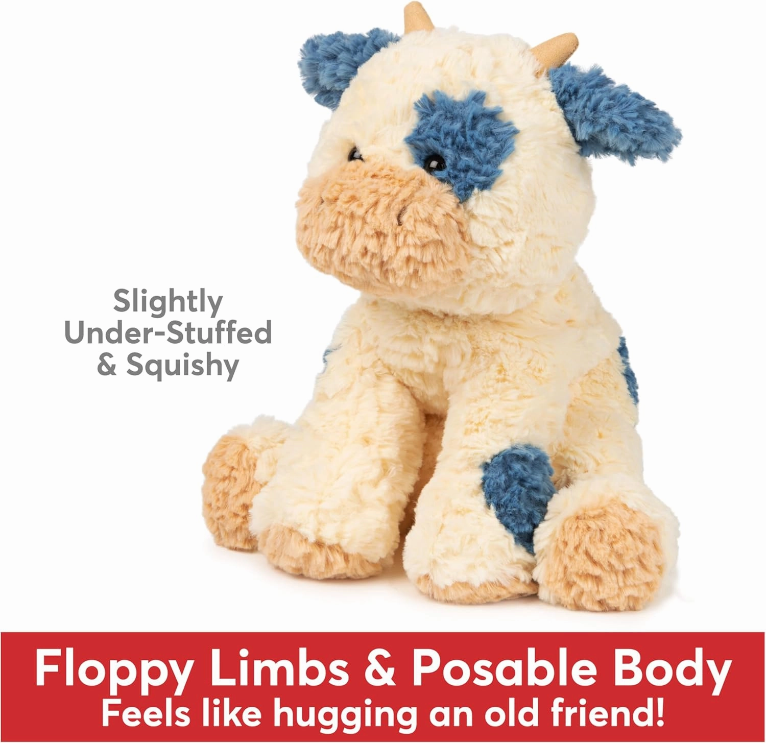 GUND Cozys Collection Cow, Stuffed Animal for Ages 1 and Up, Spring Decor Plush Toy, Cream/Blue, 10”