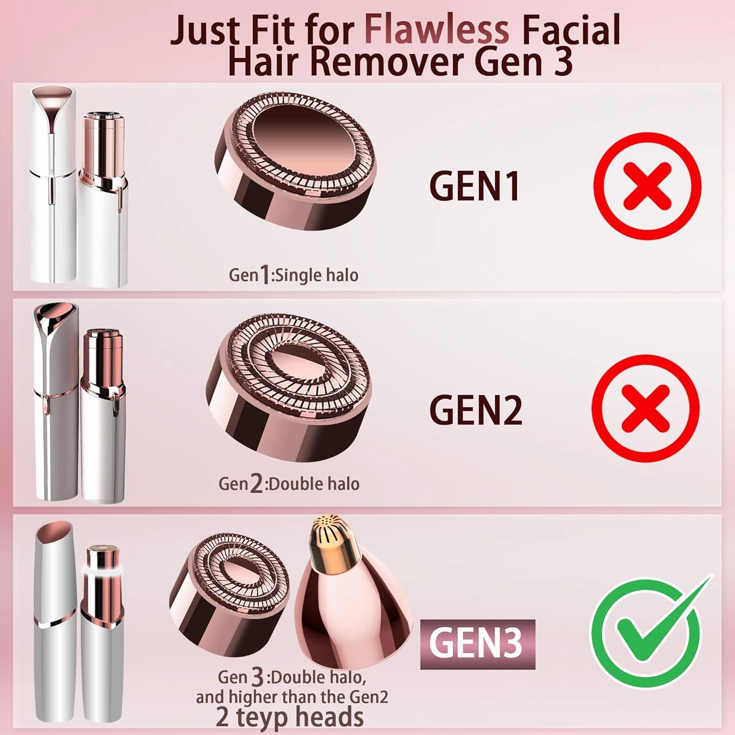 Gurelax Generation 3 Replacement Heads for Finishing Touch,ace and Eyebrow Hair Remover Replacement Heads, 18k Gold Precision Replacement Blades Compatible with New Flawless Gen 3 (2 2)