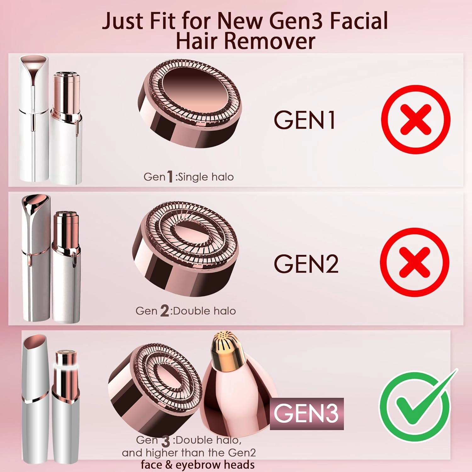 Gurelax Replacement Heads for Finishing Touch Facial Hair Remover, Upgrade Gen 3 Eyebrow Hair Remover Replacement Heads, Painless 18k Gold Replacement Blades for Flawless (3 3)
