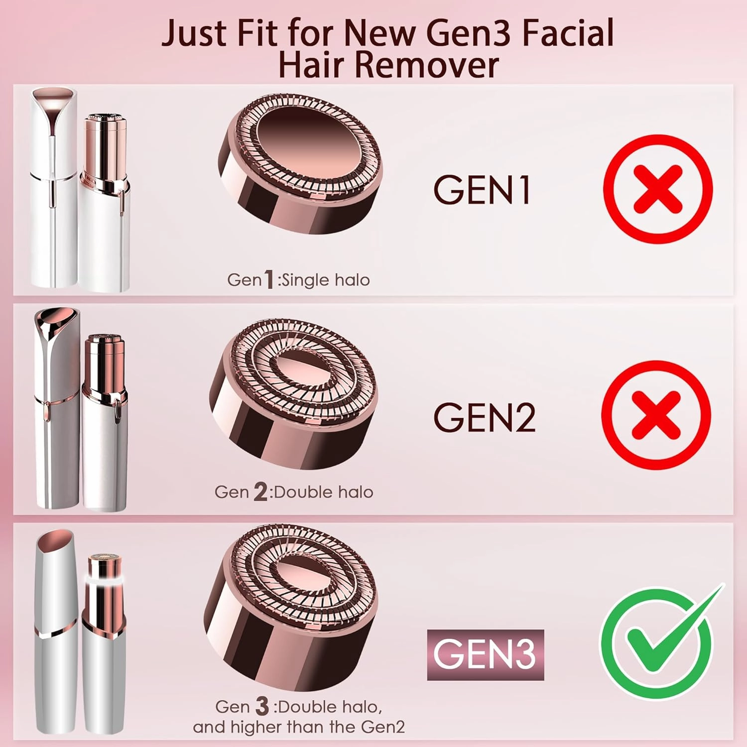 Gurelax Replacement Heads for Flawless Finishing Touch Facial Hair Remover, Gen 3 Replacement Blades for Women, New Version Upgraded Replacement Blades Refill, 18K Gold Heads(6pcs)