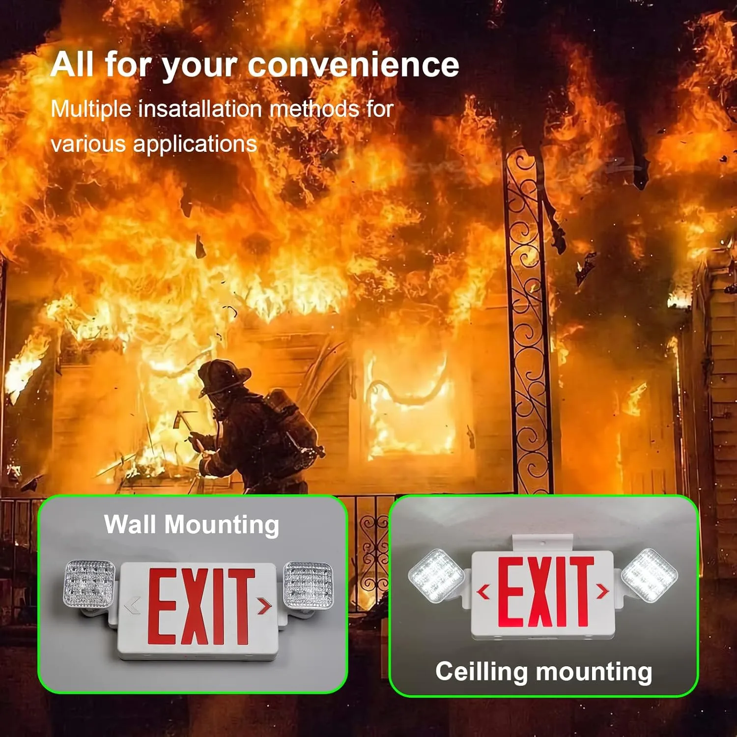 GZRUIYANG Exit Sign with Emergency Lights Red, LED Emergency Exit Light with Battery Backup, UL 924 Certified, AC 120/277V, Commercial Emergency Lights Combo for Business - 1 Pack