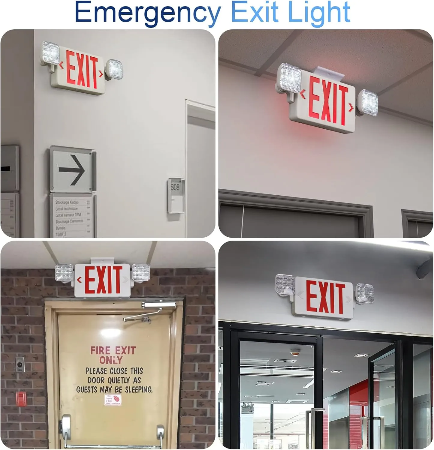GZRUIYANG Exit Sign with Emergency Lights Red, LED Emergency Exit Light with Battery Backup, UL 924 Certified, AC 120/277V, Commercial Emergency Lights Combo for Business - 1 Pack