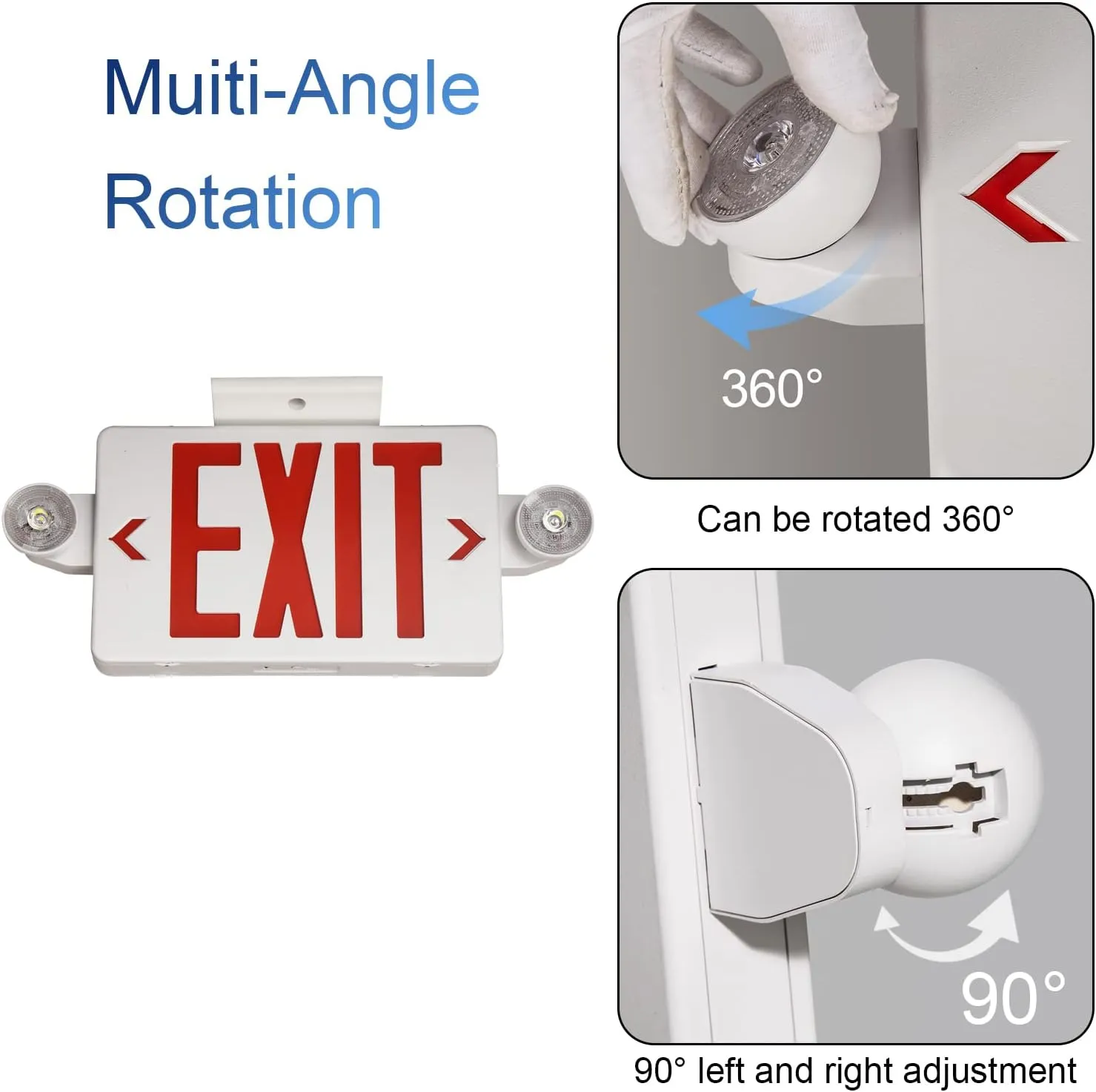 GZRUIYANG Exit Sign with Emergency Lights Red, LED Emergency Exit Light with Battery Backup, UL 924 Certified, AC 120/277V, Commercial Emergency Lights Combo for Business - 1 Pack