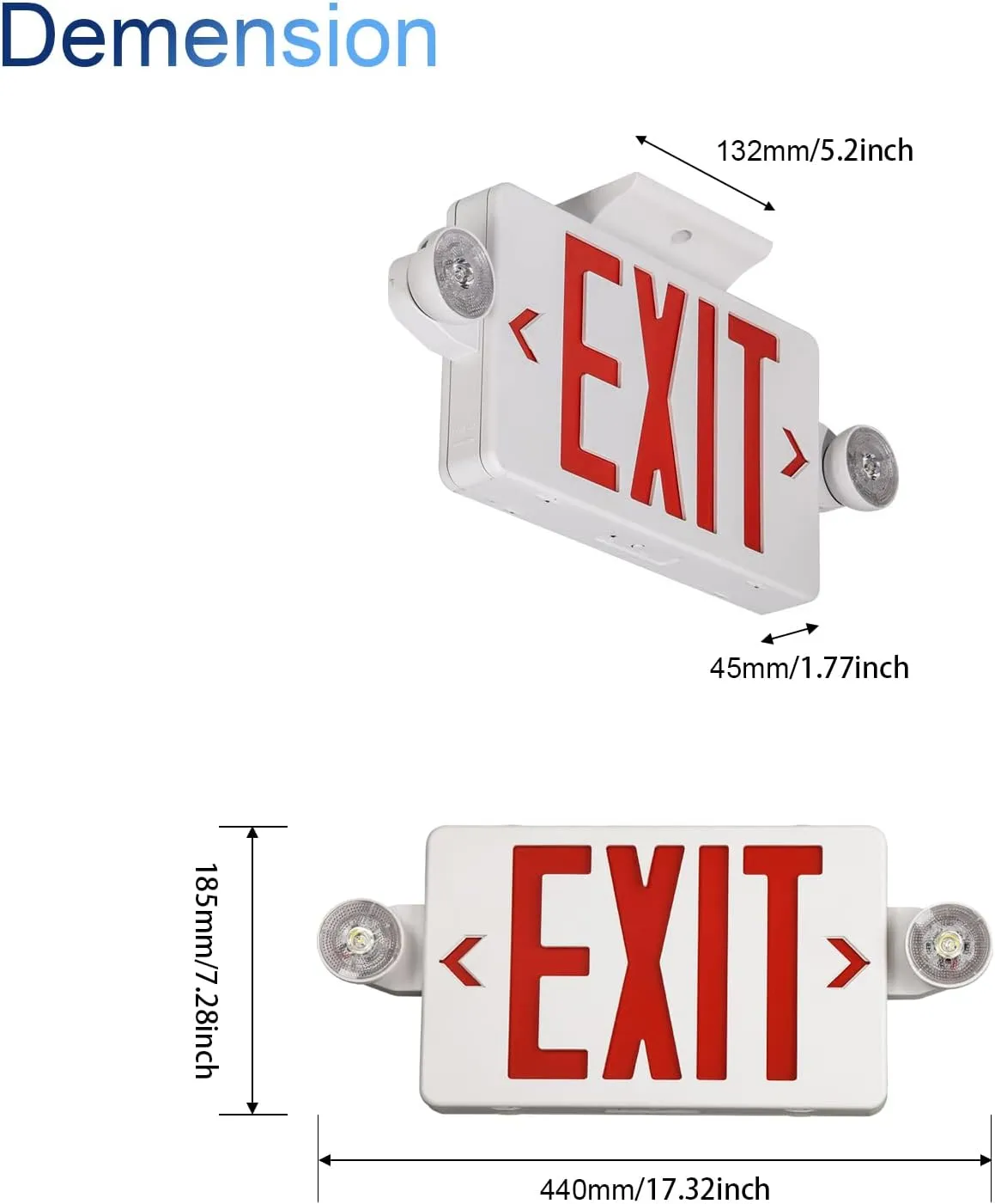 GZRUIYANG Exit Sign with Emergency Lights Red, LED Emergency Exit Light with Battery Backup, UL 924 Certified, AC 120/277V, Commercial Emergency Lights Combo for Business - 1 Pack