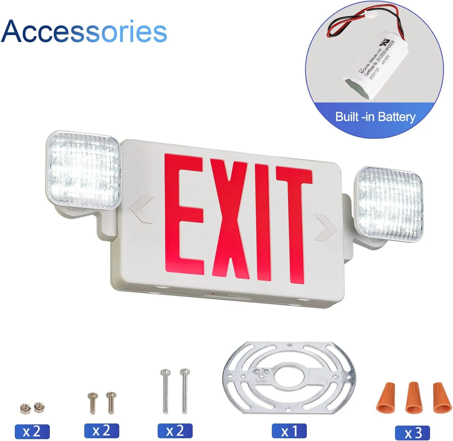 GZRUIYANG Exit Sign with Emergency Lights Red, LED Emergency Exit Light with Battery Backup, UL 924 Certified, AC 120/277V, Commercial Emergency Lights Combo for Business - 1 Pack