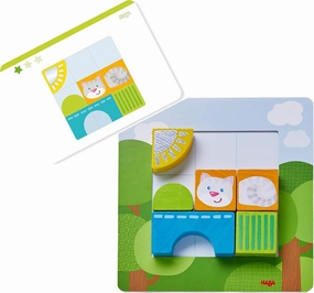 HABA Animal Squares Chunky Wooden Puzzle Building Blocks Arranging Game with Template Cards, Montessori Toys Toddler Puzzle Ages 2  (Made in Germany)