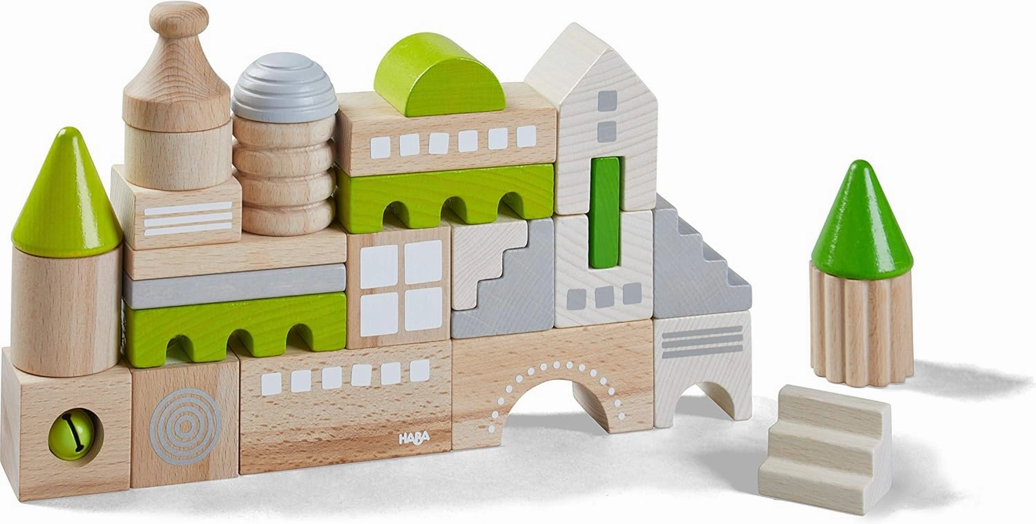 HABA Wooden Block Coburg Set - 28 Piece Building Block Set for Toddlers and Kids - Wooden Stacking Toys Made in Germany, for 18 Months and Up