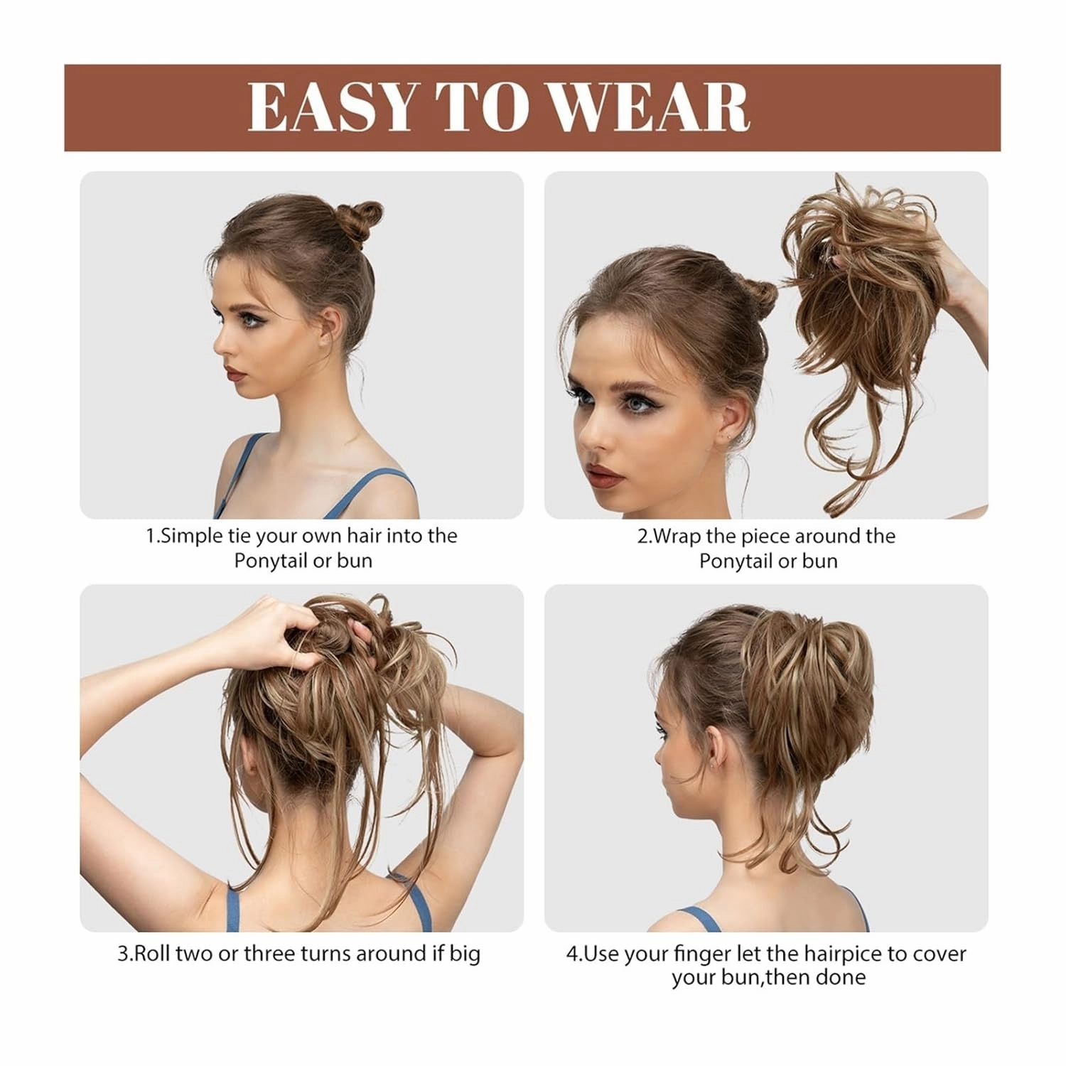 Hair Bun Synthetic Messy Bun Elastic Hairpieces Curly Scrunchie Black Blonde Brown Natural Hair Chignon Updo Donut Fake Hair For Women Chignon Hairpieces(1B 171T1001)