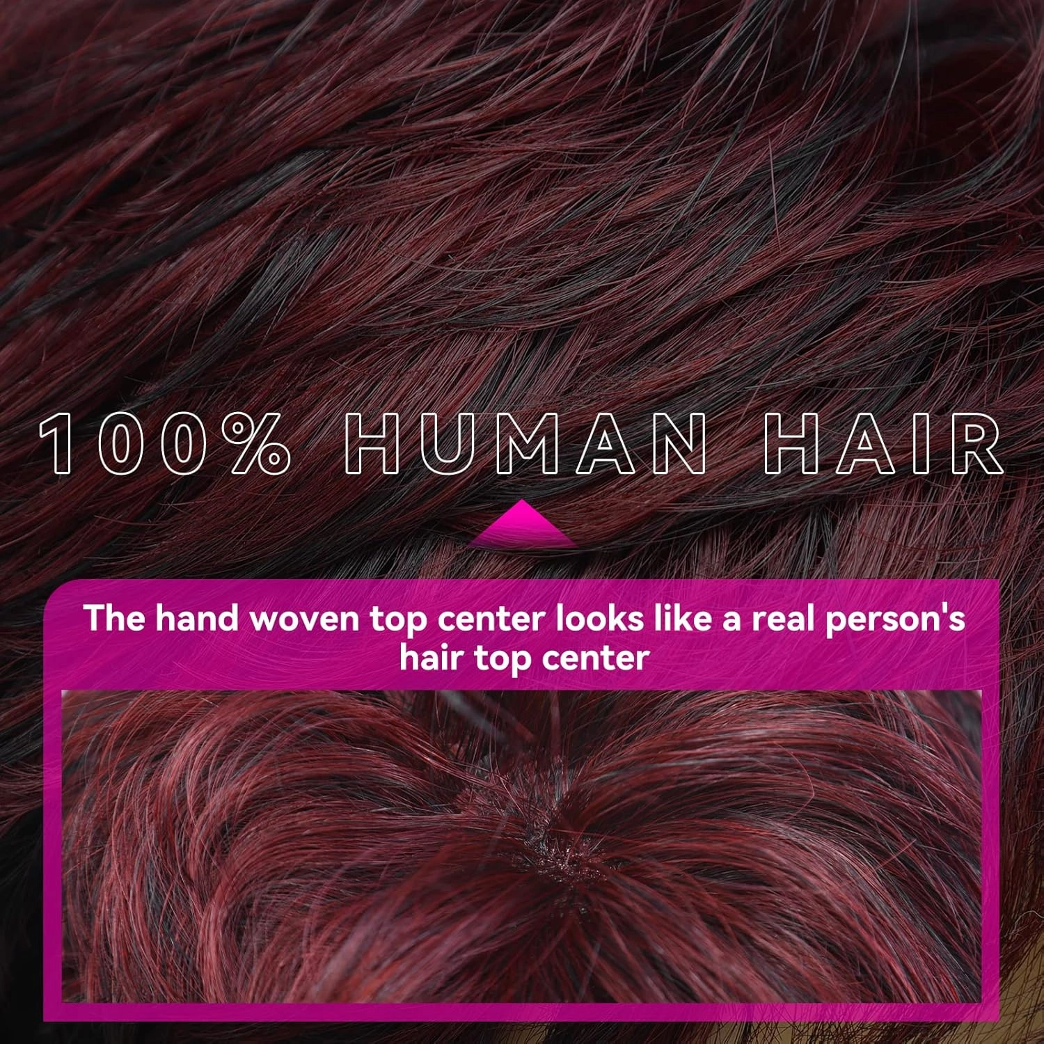HAIRCUBE 1B Mix Wine Red Pixie Cut Wigs - Human Hair, Short Remy Wavy Wigs (Pixie Cut, Black with Wine Red)