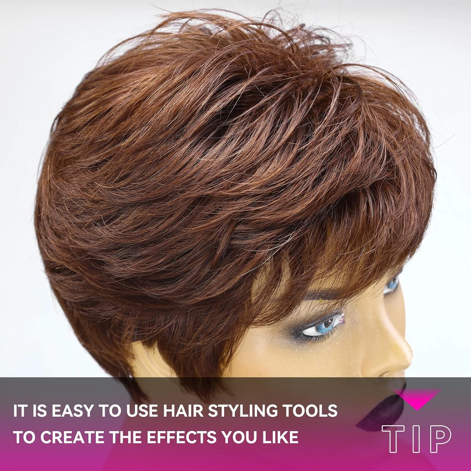 HAIRCUBE Dark Brown Pixie Cut Human Hair Wig for Women - Short Remy Layered Wavy Black Wig