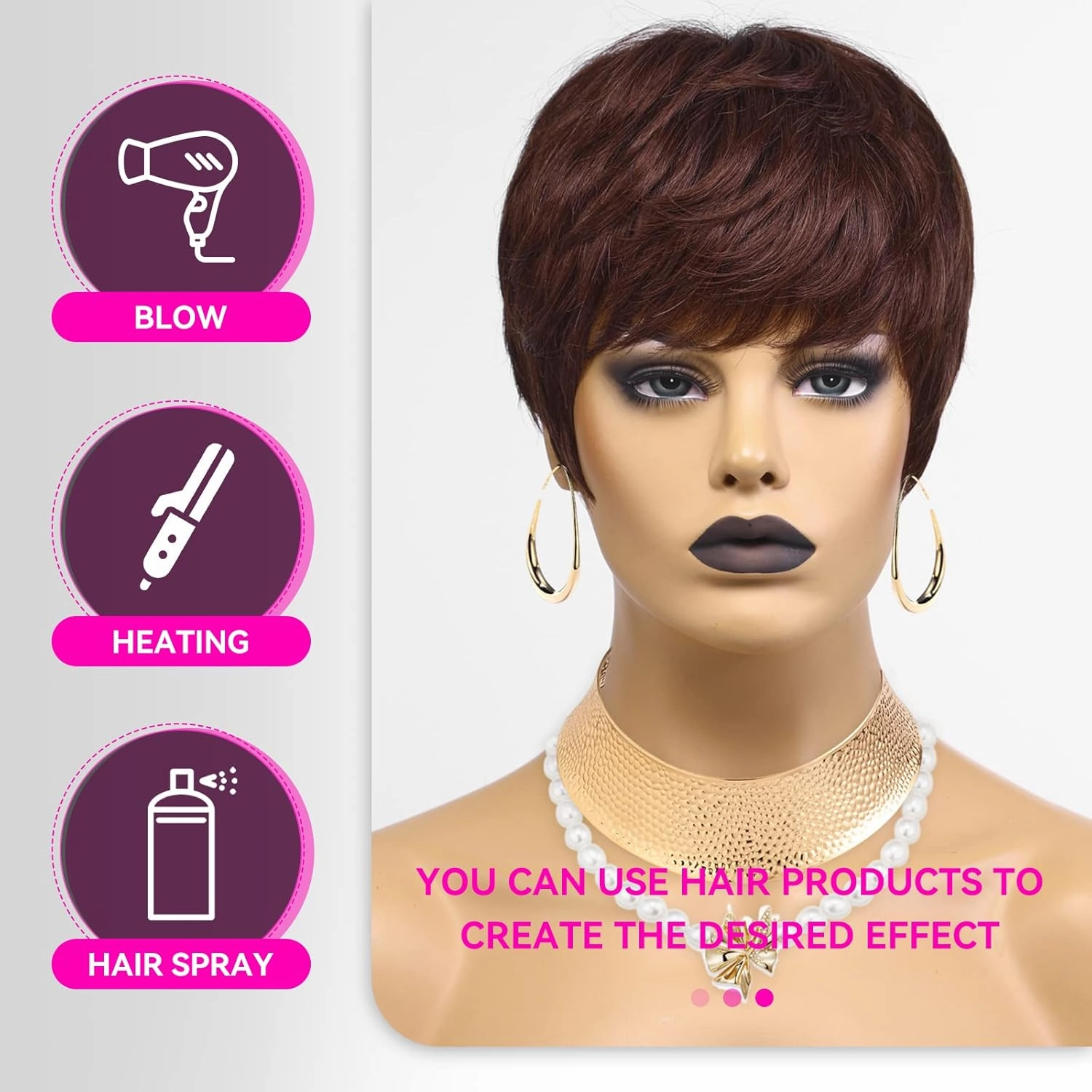 HAIRCUBE Dark Brown Pixie Cut Human Hair Wig for Women - Short Remy Layered Wavy Black Wig