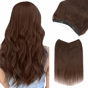 Halo Hair Extensions Real Human Hair, Benehair Brown Halo Hair Extensions Remy Human Hair, 16 Inch Invisible Wire Hair Extensions for Adding Volume Hair Halo Extensions For Women #02 Dark Brown
