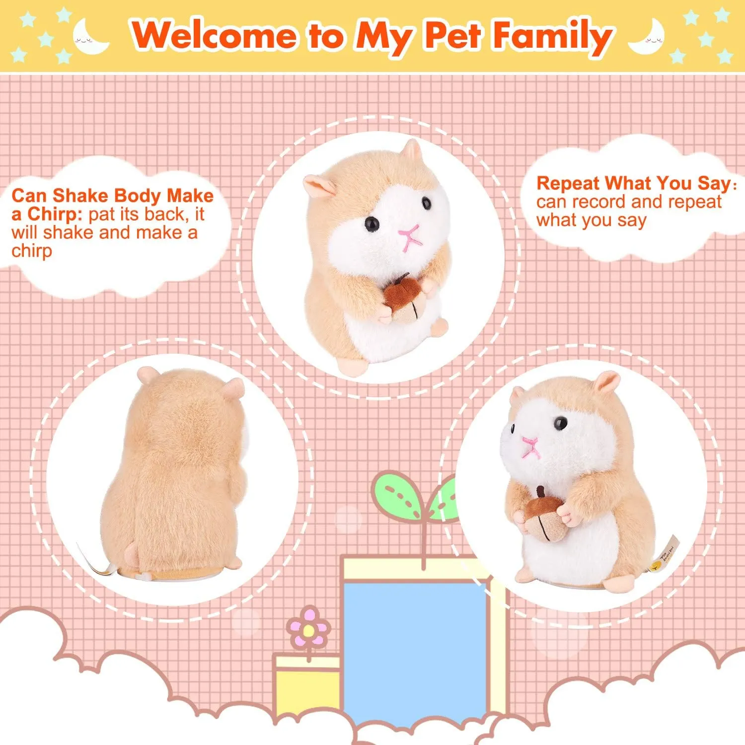 Hamster Talking Pet Toy Repeat What You Say Robot Plush Stuffed Animal Interactive, Dancing and Shaking Robotic Recording Toy, Animated Toy Pet for Girls Boys Baby Kids H: 6.3"