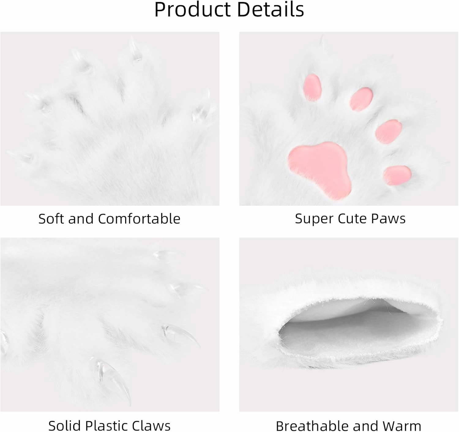 HAOAN Furry Fur Cat Wolf Fox Dog Fur Animal Paws Claws Golves Mittens Hands Costume Cosplay for Kids