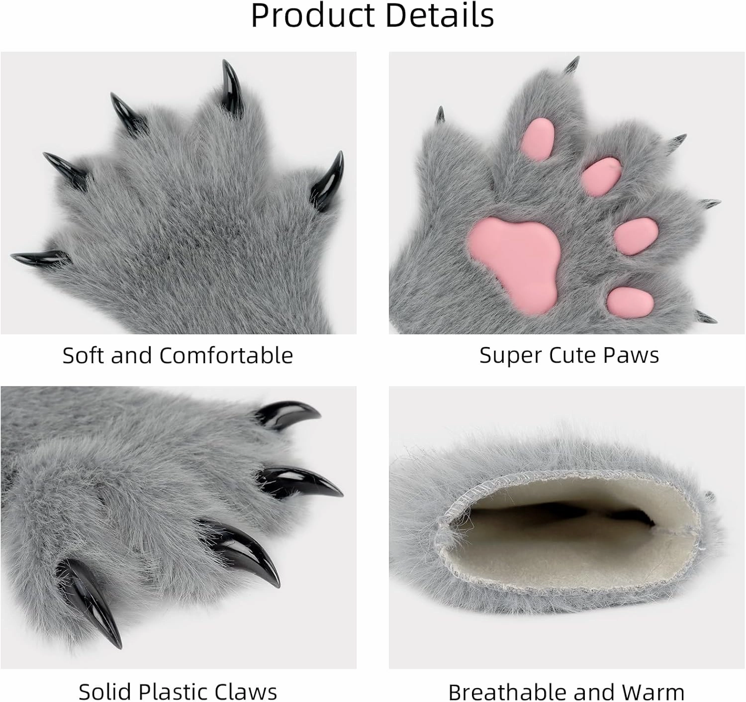 HAOAN Furry Fur Cat Wolf Fox Dog Fur Animal Paws Claws Golves Mittens Hands Costume Cosplay for Kids
