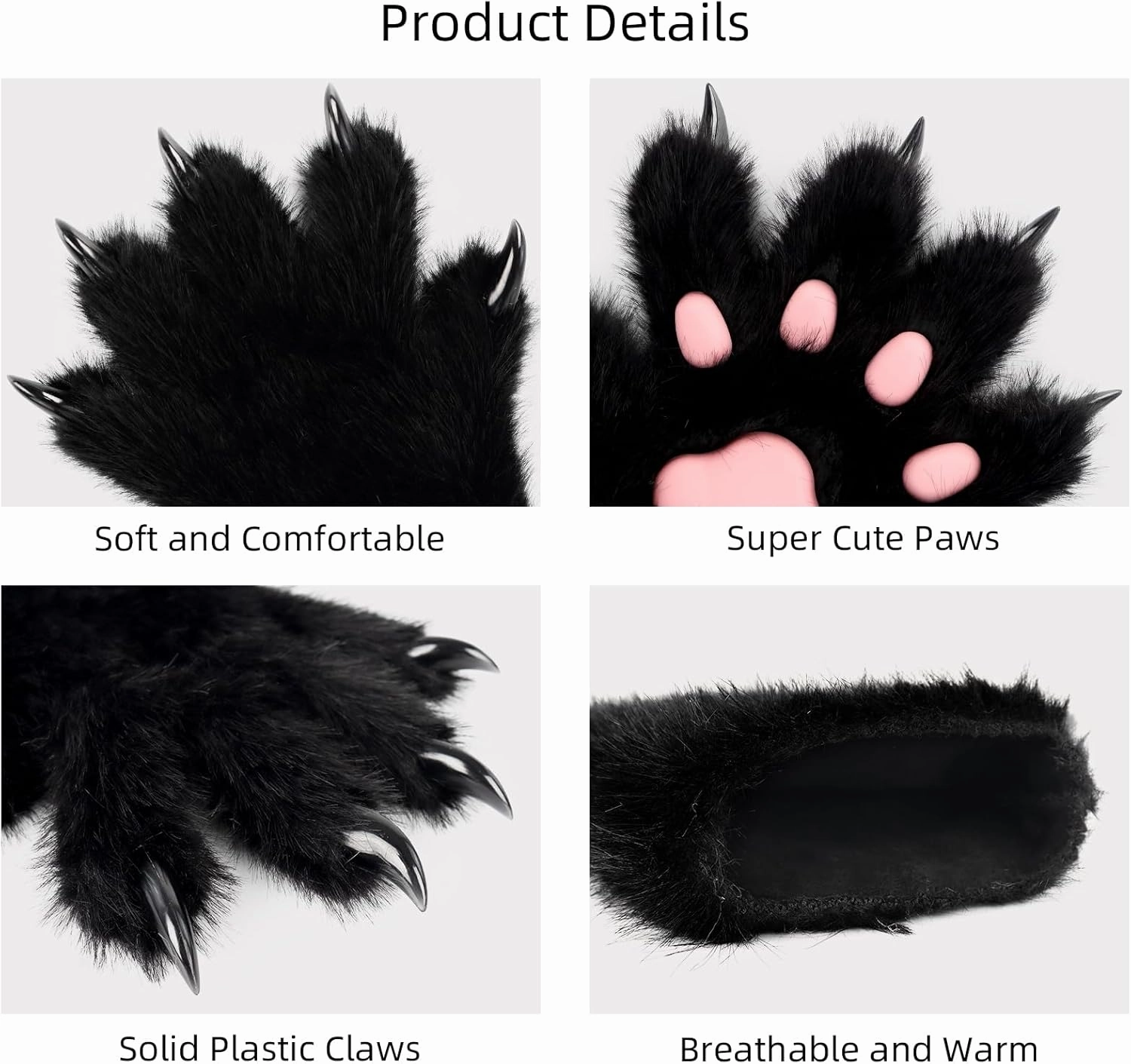 HAOAN Furry Fur Cat Wolf Fox Dog Fur Animal Paws Claws Golves Mittens Hands Costume Cosplay for Kids