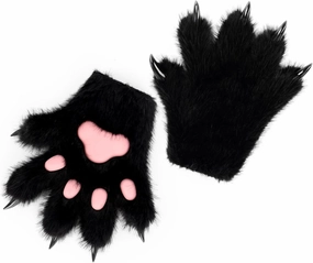 HAOAN Furry Fur Cat Wolf Fox Dog Fur Animal Paws Claws Golves Mittens Hands Costume Cosplay for Kids