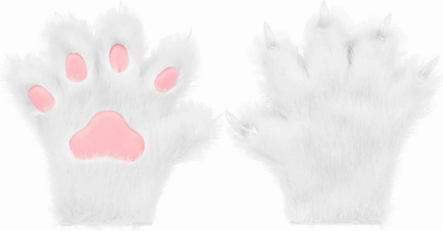 HAOAN Furry Fur Cat Wolf Fox Dog Fur Animal Paws Claws Golves Mittens Hands Costume Cosplay for Kids