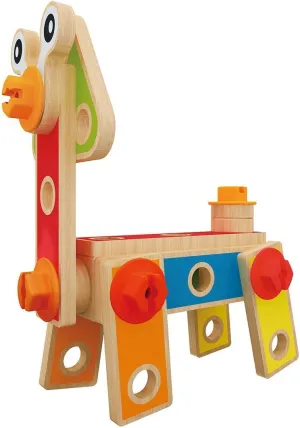 Hape Wooden Basic Building Play Set| Educational Wooden Construction Toys for Kids