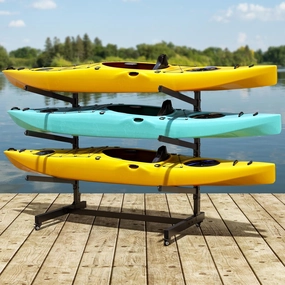 Heavy Duty Freestanding Kayak Storage Rack, Adjustable Metal Stand for Kayaks, Canoes, SUPs, Paddleboards & Surfboards with Lockable Wheels, Indoor & Outdoor Use