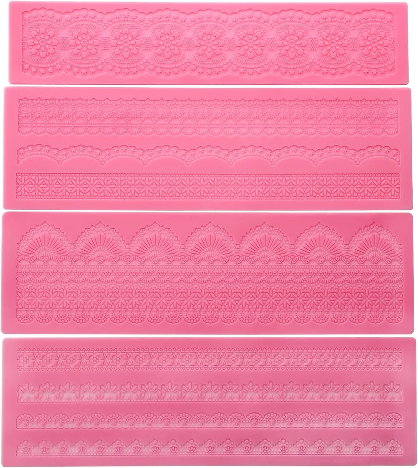 Hedume Set of 4 Sugar Edible Cake Silicone Fondant Impression Lace Mat, 15.5" Large Mold, Flower Pattern Molds Craft Tools for Cake Decorating