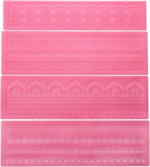 Hedume Set of 4 Sugar Edible Cake Silicone Fondant Impression Lace Mat, 15.5" Large Mold, Flower Pattern Molds Craft Tools for Cake Decorating
