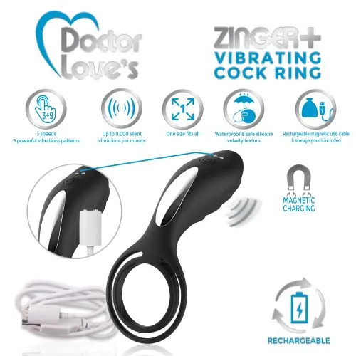 Hella Raw Doctor Love Zinger  Vibrating Rechargeable Cock Ring W/ Remote Black