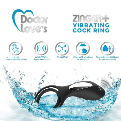 Hella Raw Doctor Love Zinger  Vibrating Rechargeable Cock Ring W/ Remote Black