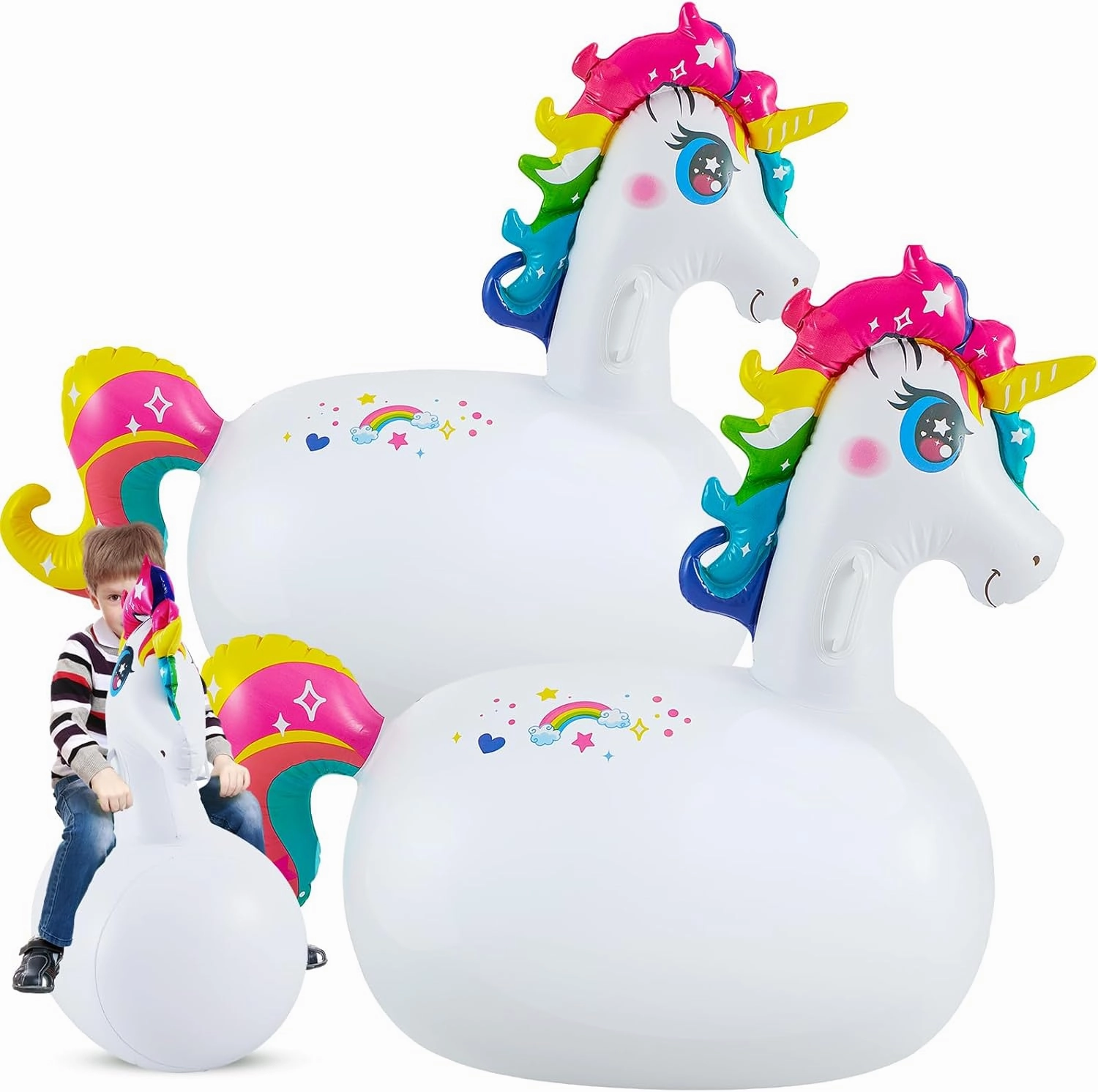 Hiboom 2 Pcs Giant Inflatable Hopping Toys 51 Inch Bouncer Animal Toys Ride on Animal Bouncy on Hopping for Birthday Party Gifts(Unicorn)