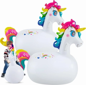 Hiboom 2 Pcs Giant Inflatable Hopping Toys 51 Inch Bouncer Animal Toys Ride on Animal Bouncy on Hopping for Birthday Party Gifts(Unicorn)