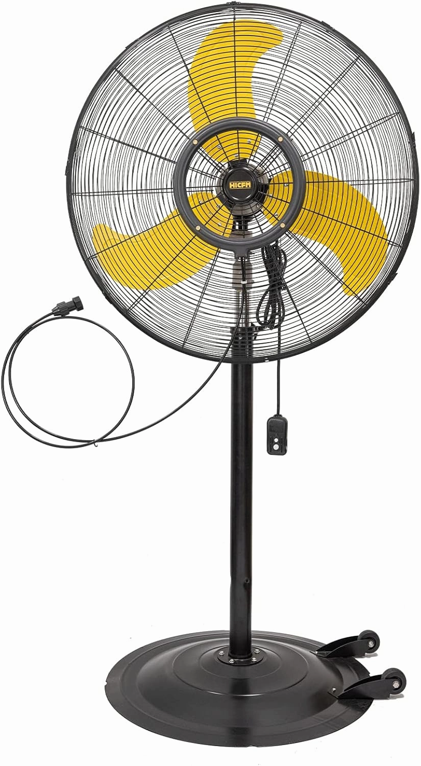 HiCFM 30 inch Misting Outdoor Oscillating Pedestal Fan, IP44 Enclosure 1/3 HP Motor, 9 FT Cord & GFCI Plug, High Velocity Weatherproof Shop Fan with Mist, UL Approved