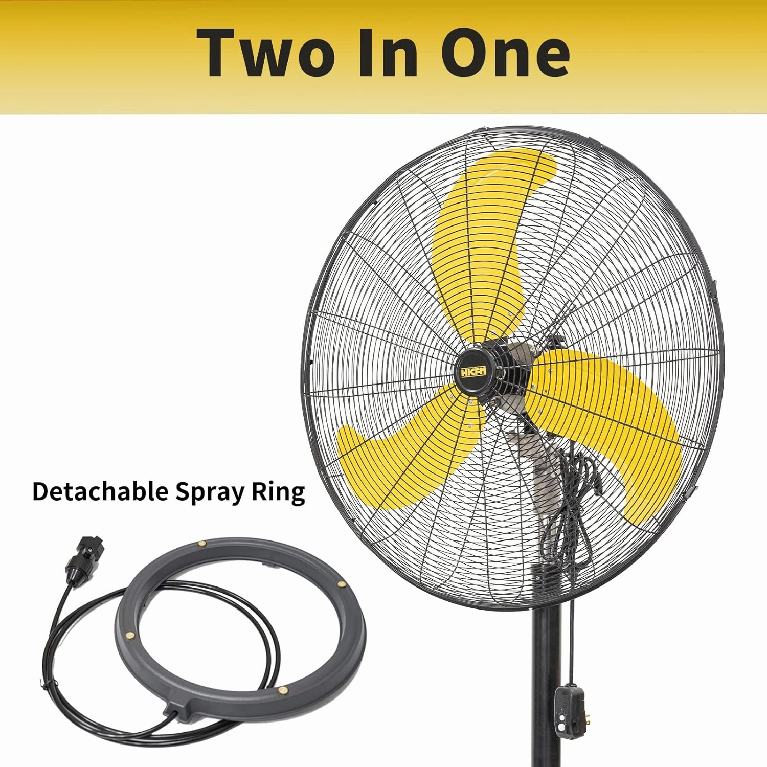 HiCFM 30 inch Misting Outdoor Oscillating Pedestal Fan, IP44 Enclosure 1/3 HP Motor, 9 FT Cord & GFCI Plug, High Velocity Weatherproof Shop Fan with Mist, UL Approved