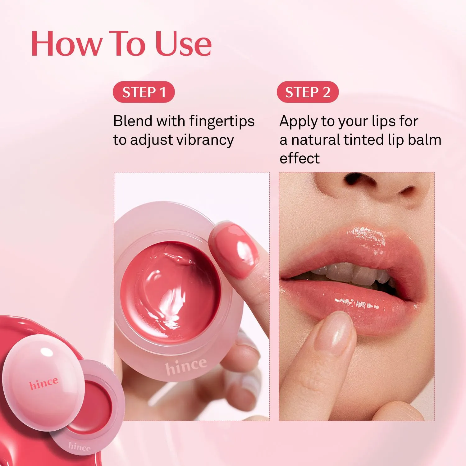HINCE Raw Glow Dewy Ball - Tinted Lip Balm, Jelly Gloss Glow, Shine and Hydration, Lip & Blush Multiuse, Vegan, 0.12 oz. (13 colors) (BUNNY PINK)