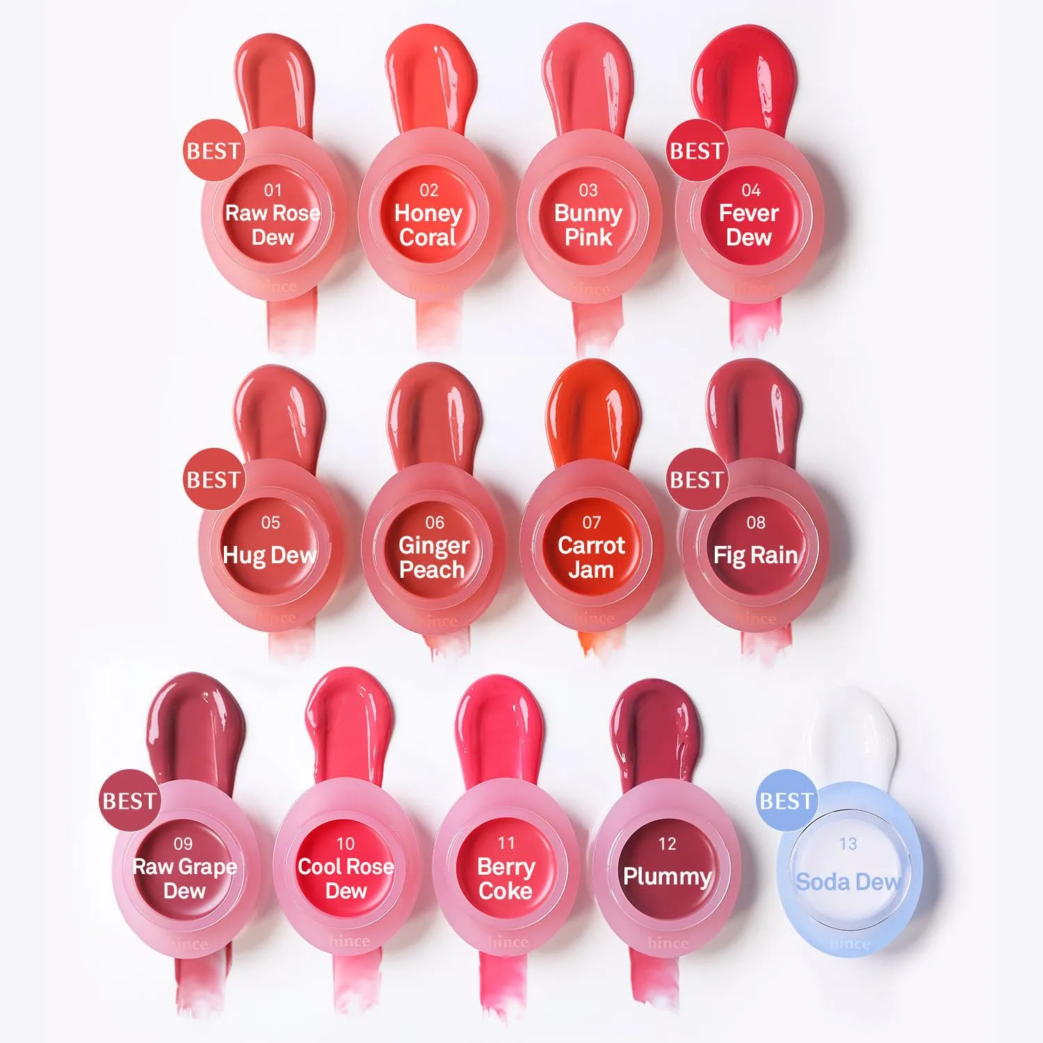 HINCE Raw Glow Dewy Ball - Tinted Lip Balm, Jelly Gloss Glow, Shine and Hydration, Lip & Blush Multiuse, Vegan, 0.12 oz. (13 colors) (BUNNY PINK)