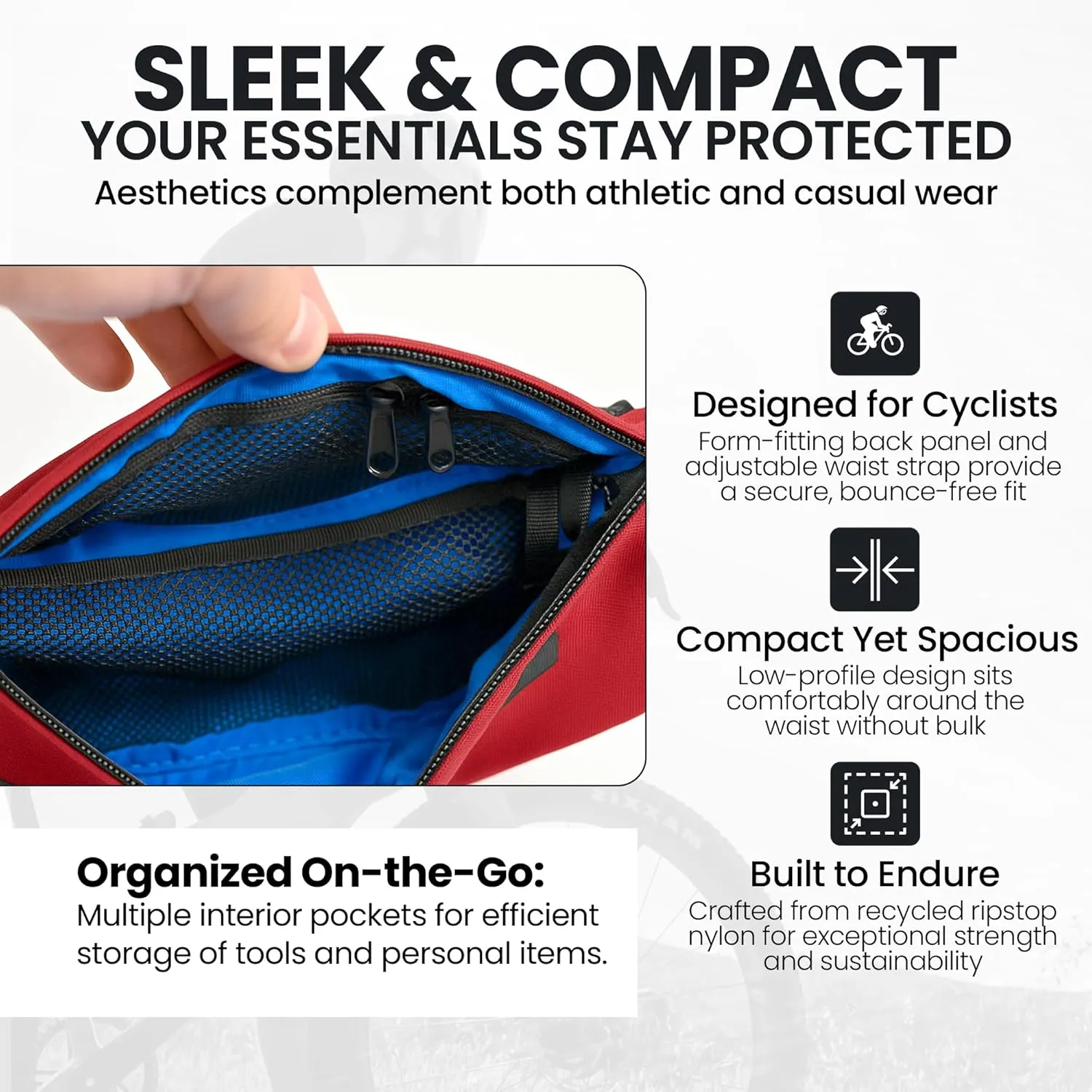 Hip Pack - Rust Red | Durable & Waterproof Fanny Pack for Cyclists | Adjustable Fit with Organized Storage | Recycled Ripstop Nylon for Biking, Hiking, and Everyday Carry