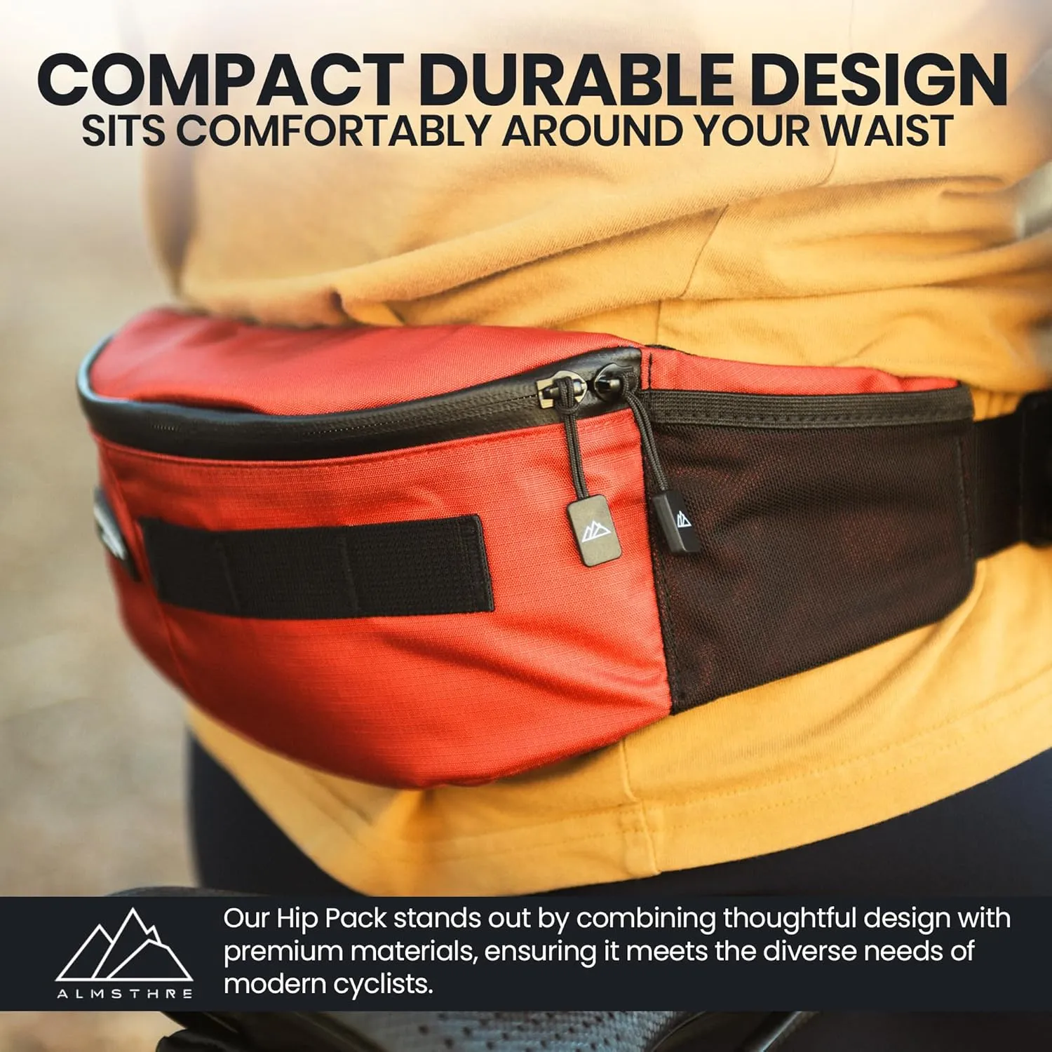 Hip Pack - Rust Red | Durable & Waterproof Fanny Pack for Cyclists | Adjustable Fit with Organized Storage | Recycled Ripstop Nylon for Biking, Hiking, and Everyday Carry