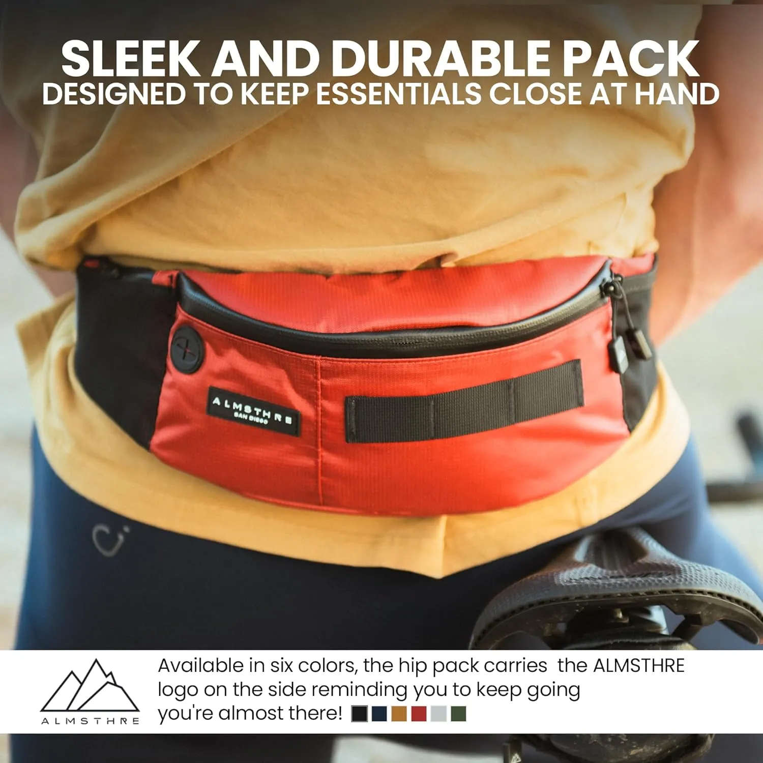 Hip Pack - Rust Red | Durable & Waterproof Fanny Pack for Cyclists | Adjustable Fit with Organized Storage | Recycled Ripstop Nylon for Biking, Hiking, and Everyday Carry