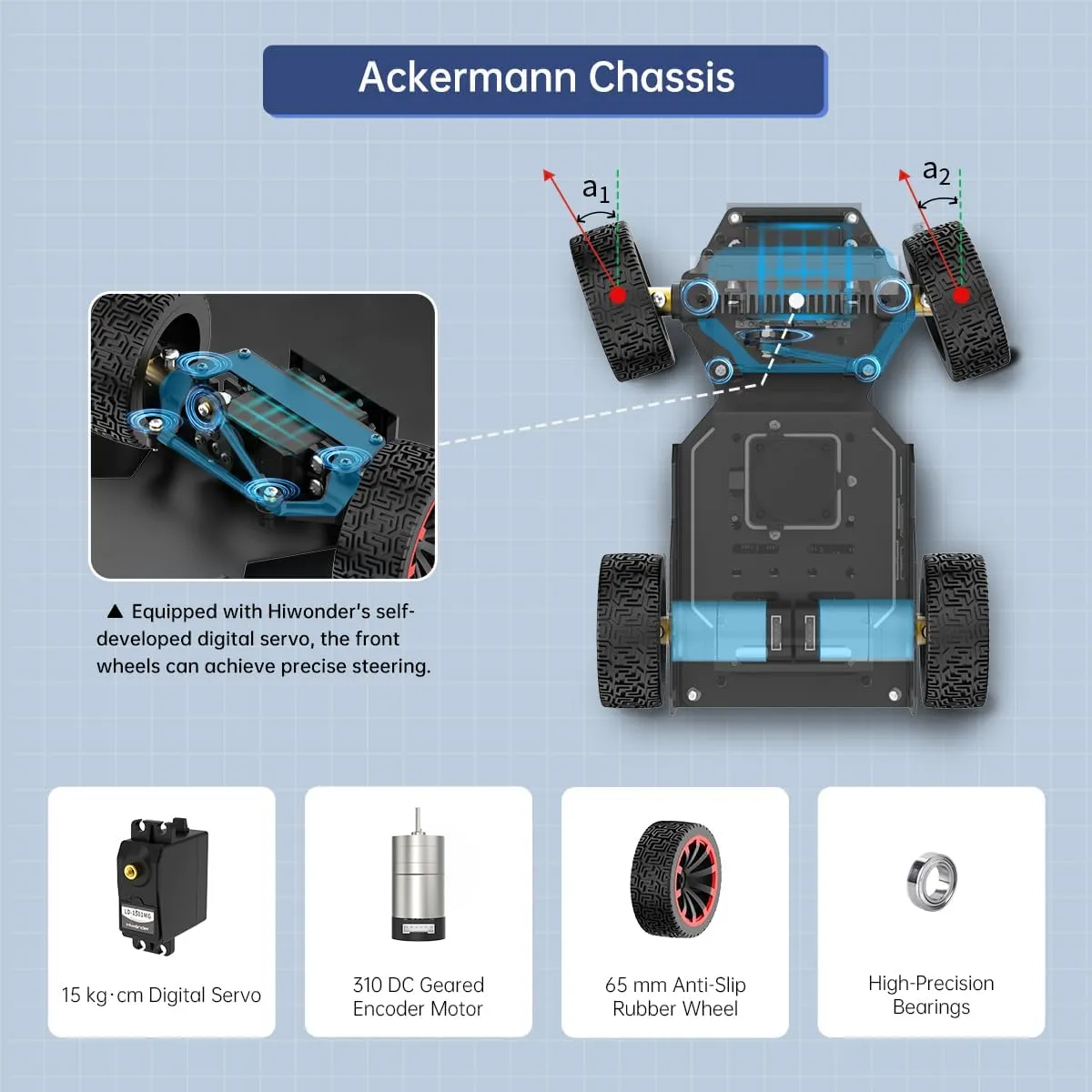 HIWONDER Raspberry Pi 5 Robot Car with 3D Depth Camera MentorPi A1 Ackermann Chassis ROS2-HUMBLE Support SLAM Mapping Navigation and Autonomous Driving（Without Raspberry Pi 5）