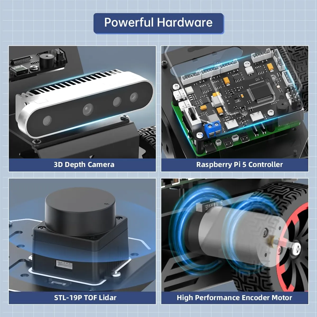 HIWONDER Raspberry Pi 5 Robot Car with 3D Depth Camera MentorPi A1 Ackermann Chassis ROS2-HUMBLE Support SLAM Mapping Navigation and Autonomous Driving（Without Raspberry Pi 5）