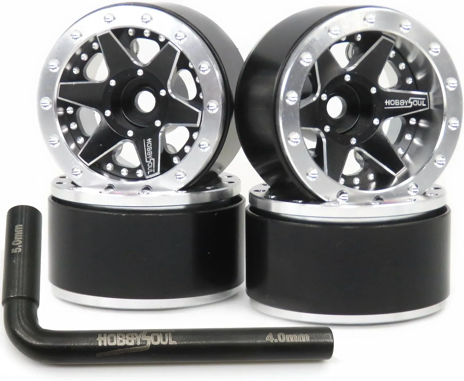 hobbysoul Adjustable Offset 1.0 Beadlock Wheels Rims, Negative Offset Heavy 1.0 Wheels 20.5g/Rim for RC Micro Crawler 1/18 TRX4M Axial SCX24 90081, (4-Pack)