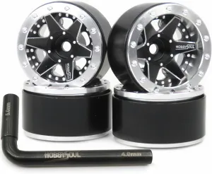hobbysoul Adjustable Offset 1.0 Beadlock Wheels Rims, Negative Offset Heavy 1.0 Wheels 20.5g/Rim for RC Micro Crawler 1/18 TRX4M Axial SCX24 90081, (4-Pack)