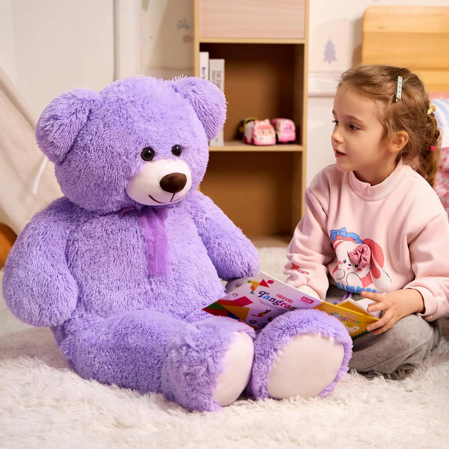 HollyHOME Big Teddy Bear Stuffed Animal Large Teddy Bear Cuddly Plush Toy for Girlfriend Kids 36 inches Purple