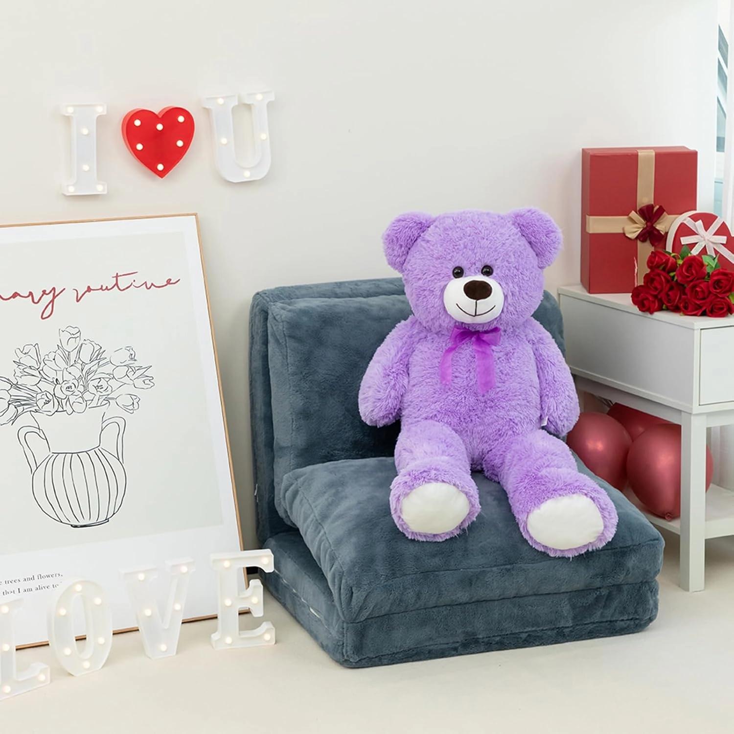 HollyHOME Big Teddy Bear Stuffed Animal Large Teddy Bear Cuddly Plush Toy for Girlfriend Kids 36 inches Purple