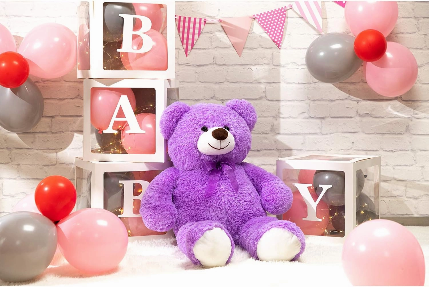 HollyHOME Big Teddy Bear Stuffed Animal Large Teddy Bear Cuddly Plush Toy for Girlfriend Kids 36 inches Purple