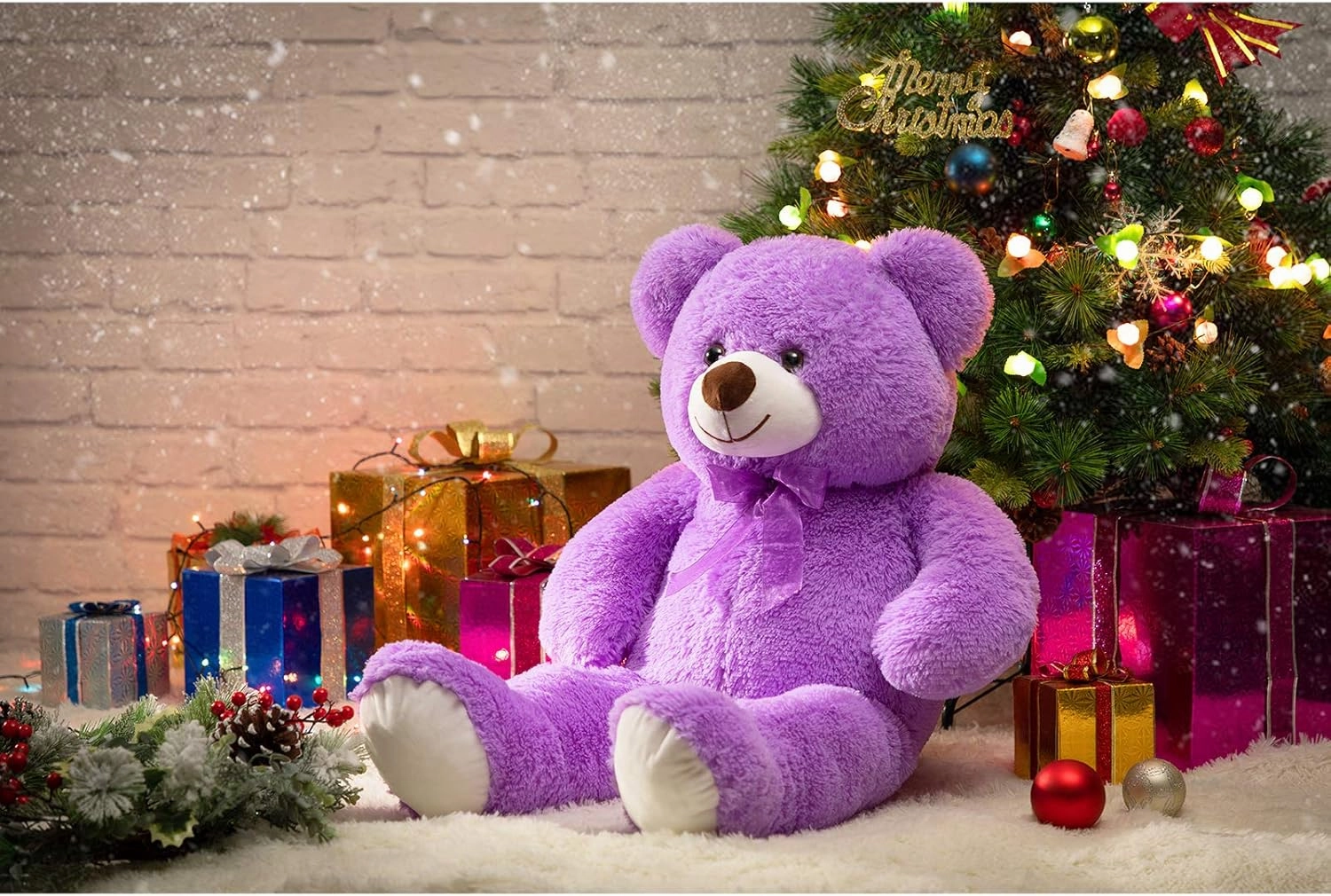 HollyHOME Big Teddy Bear Stuffed Animal Large Teddy Bear Cuddly Plush Toy for Girlfriend Kids 36 inches Purple