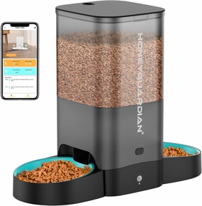 HoneyGuaridan 5L Automatic Cat Feeder for Two Cats, 2.4G WiFi Enabled Smart Feed Pet Feeder with Slow Bowl,APP Control Dispenser, Dual Power Supply,Desiccant Bag,10s Meal Call Black