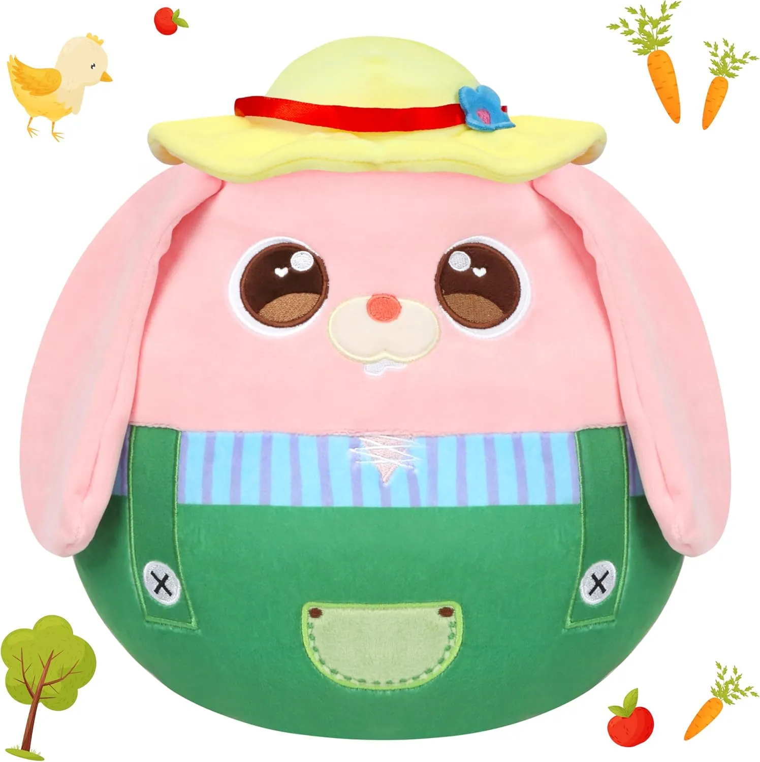 Hopearl Farmer Bunny Plush Toy, Stuffed Animal Rabbit Pillow Huggable Stuffed Animal, Smooth Plushies Pillow, for Kids Boys Girls, Pink, 12'' (Bunny)
