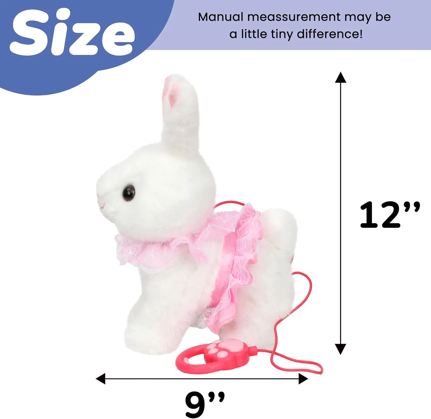 Hopearl Hopping Bunny Interactive Electronic Rabbit Toy Remote Control Leash Animated Pet Repeat What You Said Singing Gifts for Toddlers, White, 12''